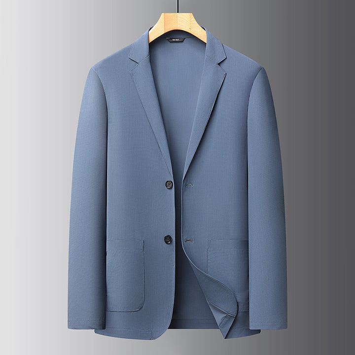 Men's Lightweight Structured Knit Blazer with Patch Pockets and Flexible Stretch Mune Fashion