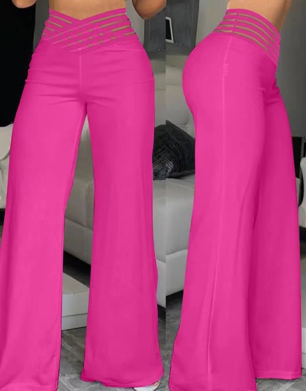 Women's high-waisted flared trousers with multi-strapped waist and wide flowing leg Mune Fashion