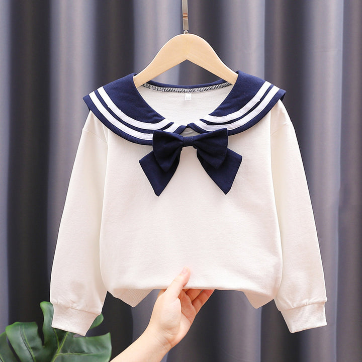 Girls sweatshirt with maritime collar and decorative bow detail Mune Fashion