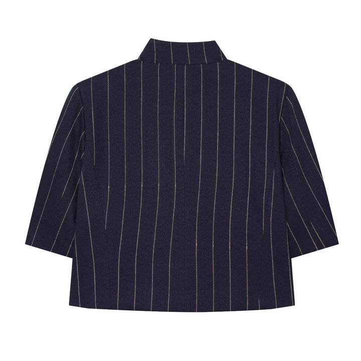 Ladies short blazer in boxy cut with stand-up collar and pinstripes Mune Fashion