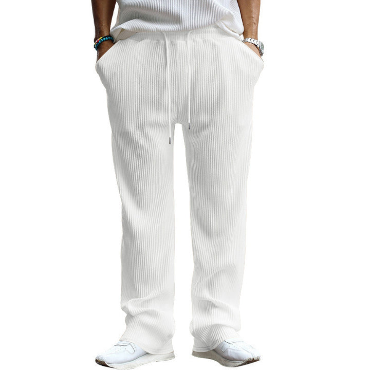 Men's straight cut corduroy velour pants with drawstring waistband, metal drawstring ends, and deep side pockets Mune Fashion