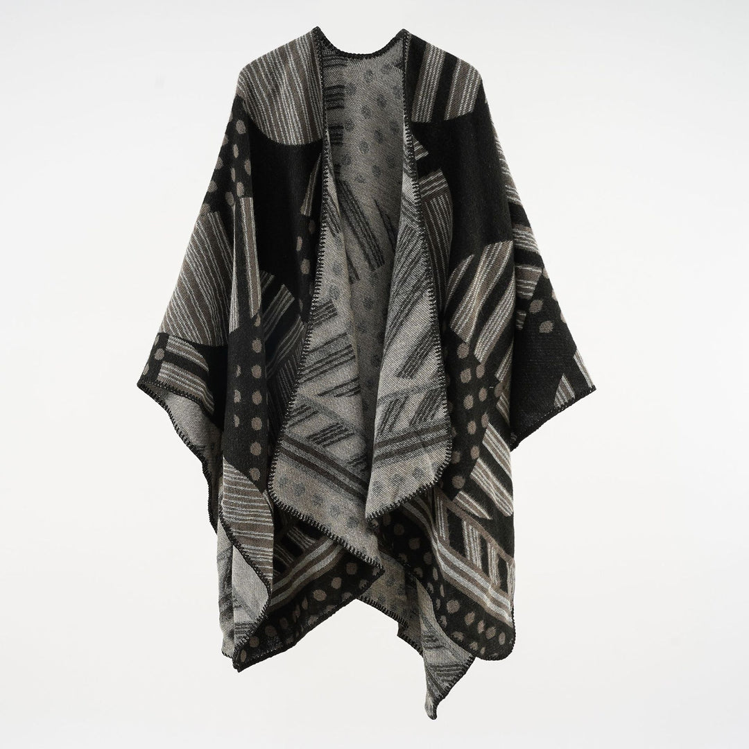 Ladies Jacquard Ruana with graphic pattern and overlock edge Mune Fashion