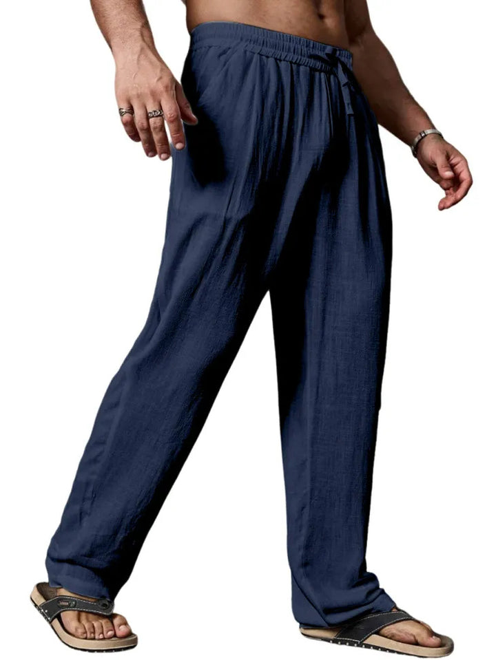 Men's relaxed linen blend yoga pants with drawstring, elastic waistband, and straight leg Mune Fashion
