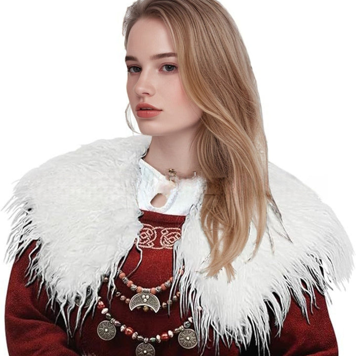 Ladies feather-trimmed shoulder stole in capelet style with soft faux fur collar Mune Fashion