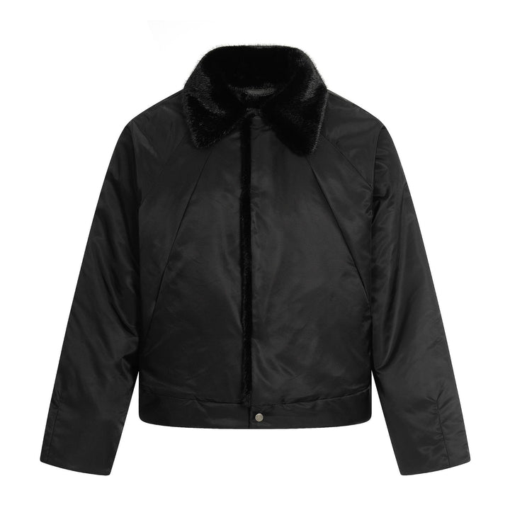 Women's Short Cut Quilted Blouson with Woven Fur Collar Mune Fashion