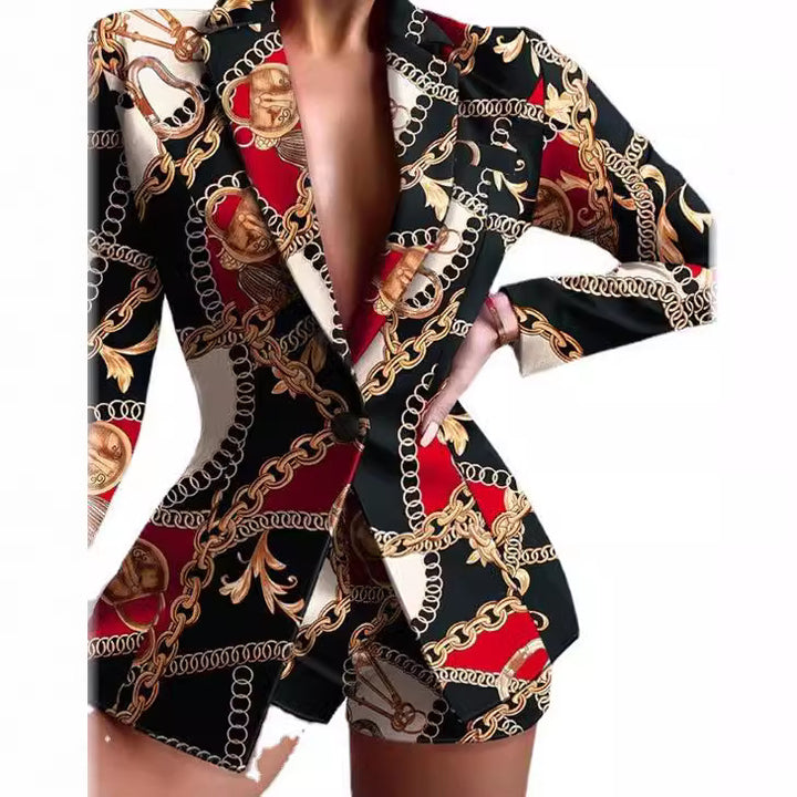 Women's tailored zebra print long blazer with emphasized waist and single-button Mune Fashion