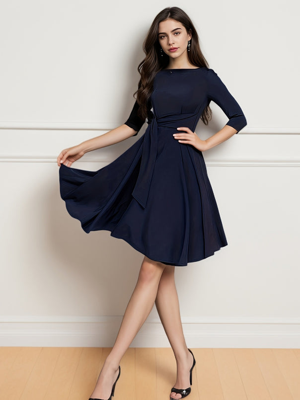 Women's A-line midi dress made of with waistband