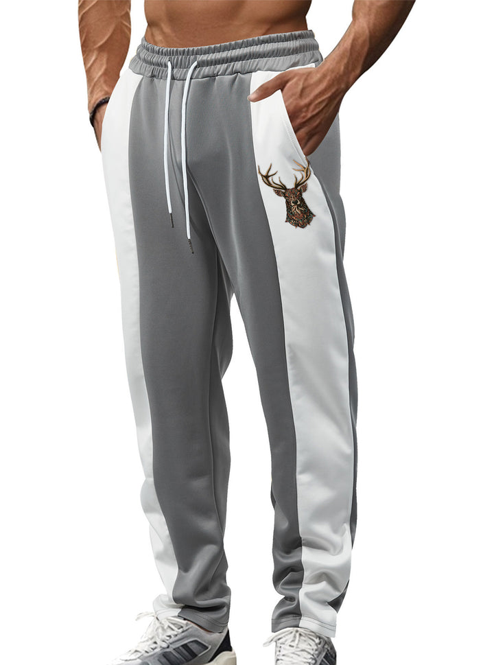 Men's sporty track pants with side contrast stripes, elastic waistband, drawstring, and deer embroidery Mune Fashion