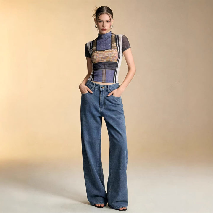 Women's high-waisted extra-long flared jeans with wide leg and clean five-pocket cut Mune Fashion