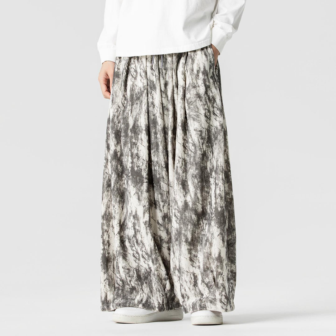 Men's Loose Cord Lounge Pants with Pleats, Elastic Waistband, and Balloon Leg Cut Mune Fashion