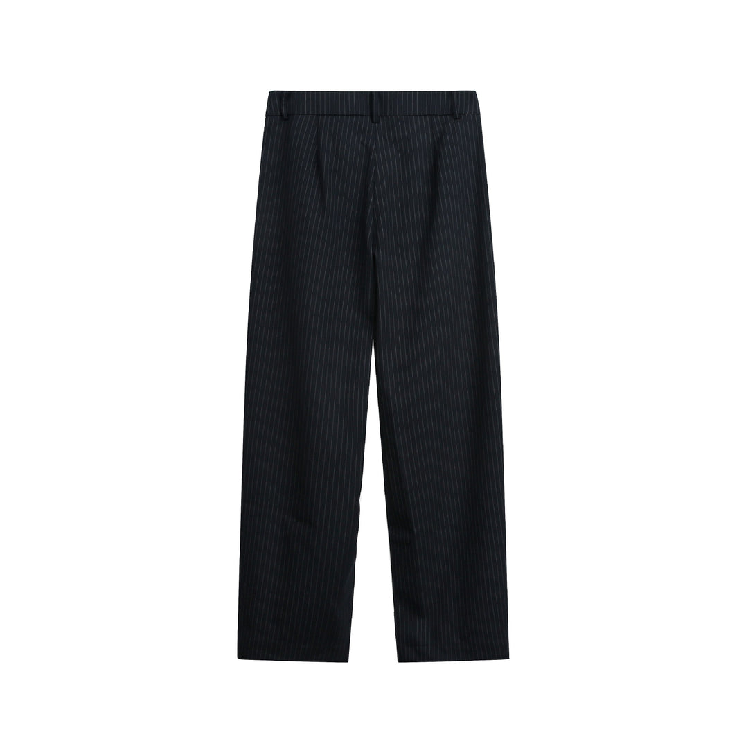 Women's High-Rise Wide Suit Trousers with Creases, Pinstripes, and Adjustable Cuff Mune Fashion
