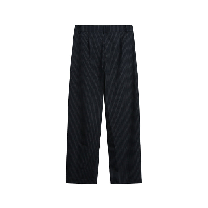 Women's High-Rise Wide Suit Trousers with Creases, Pinstripes, and Adjustable Cuff Mune Fashion