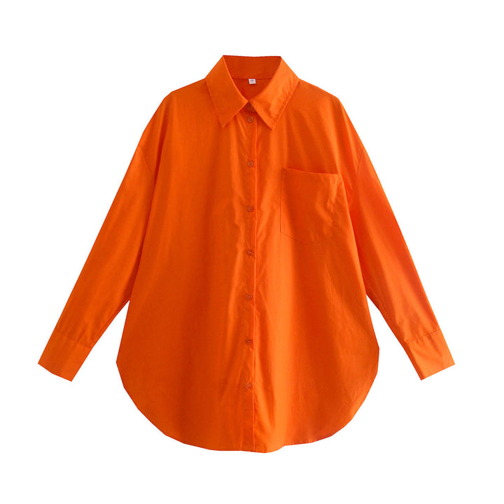 Women's Oversized Shirt Blouse with Round Hem, Chest Pocket and Dropped Shoulders Mune Fashion