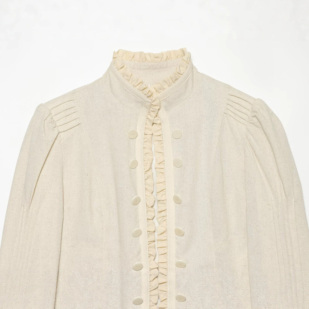 Women's short jacket with ruffled collar and decorative double button placket Drune