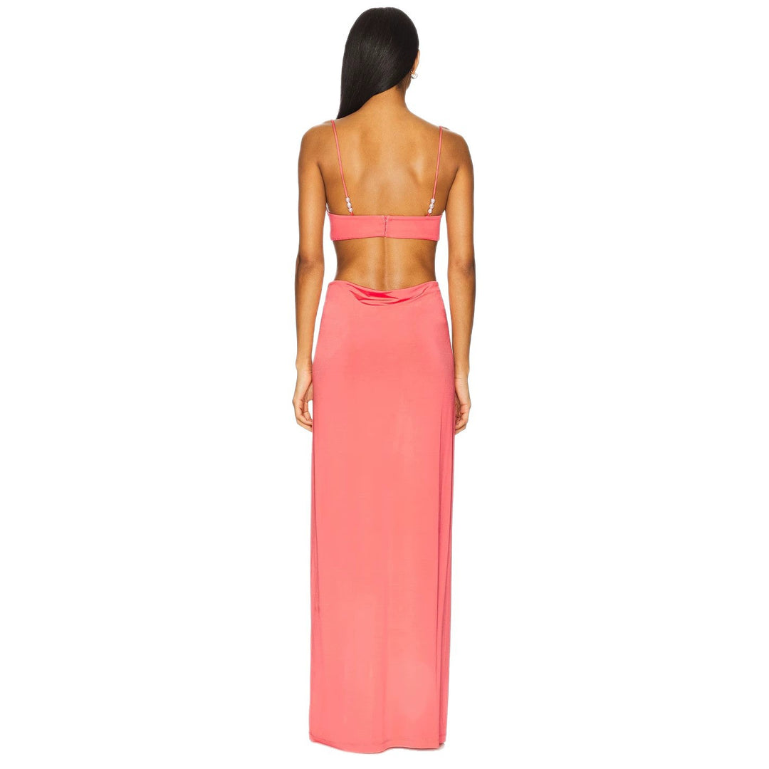 Women nan maxi dress with bustier cups, side cut-outs and fine spaghetti straps Mune Fashion