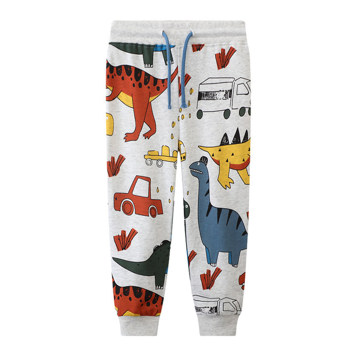 Boys Jogging Pants with Colorful Dinosaur and Vehicle Design Mune Fashion
