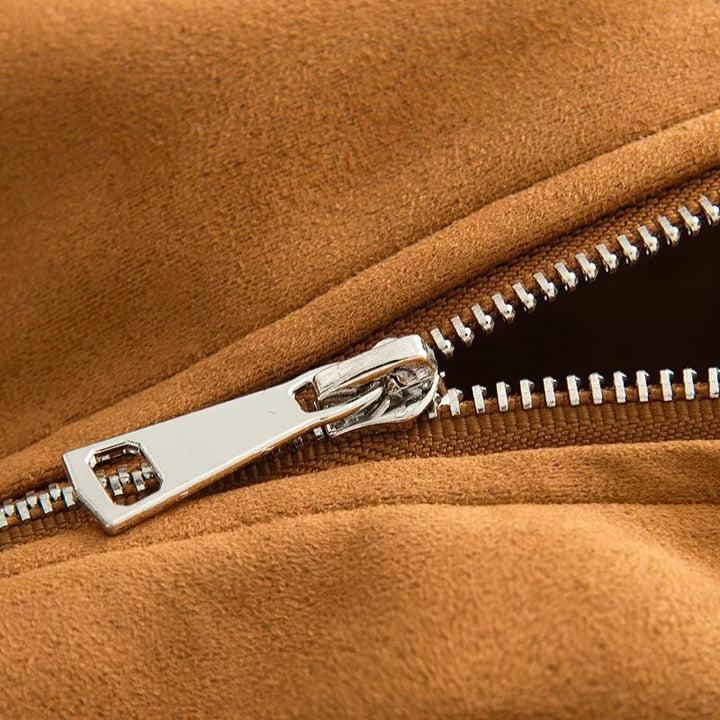 Women's short bomber-style jacket with stand-up collar and asymmetrical snap button placket Mune Fashion