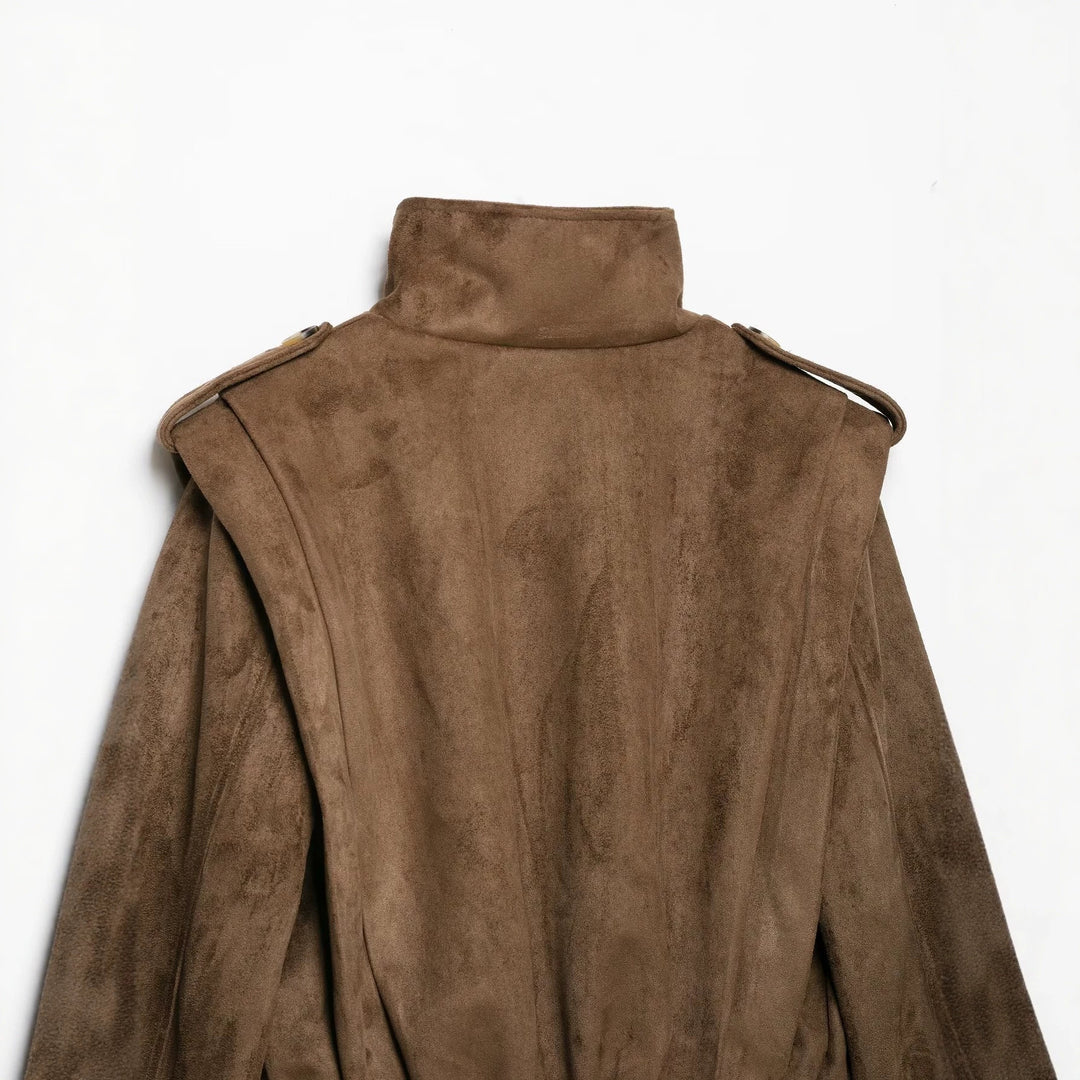 Women’s short jacket in sailor and military mix with high stand-up collar, epaulettes and fitted drawstring Mune Fashion