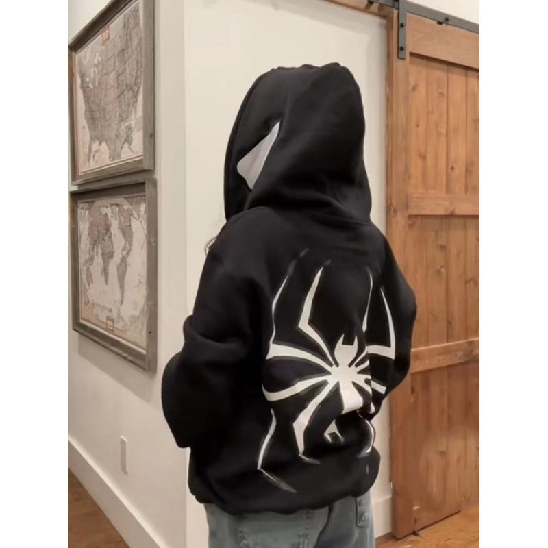 Unisex Hoodie with contrasted spider motif back print and ear hoodie Mune Fashion