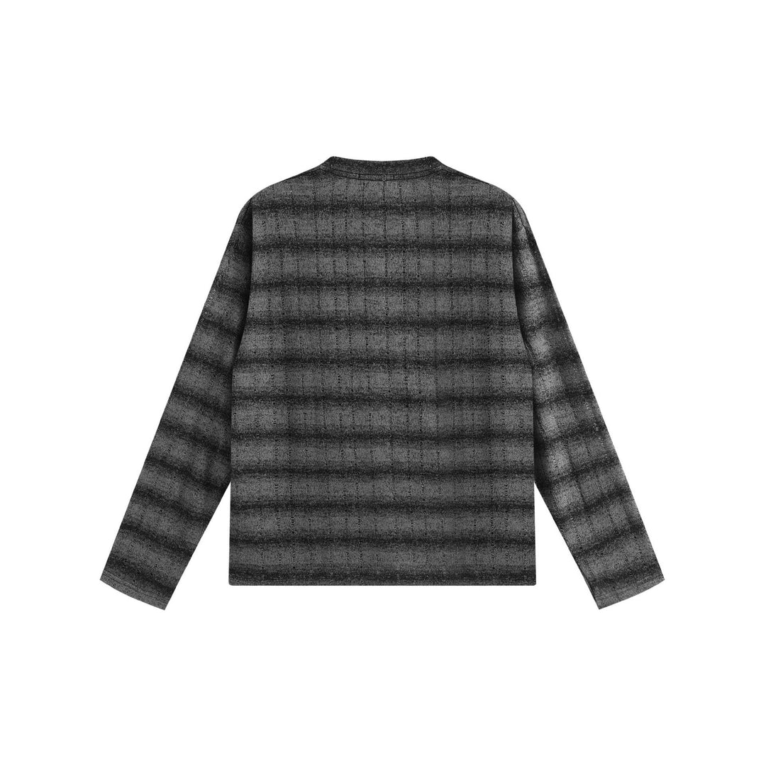 Unisex fine-structured round neck sweater with horizontal stripe pattern and logo patch Mune Fashion