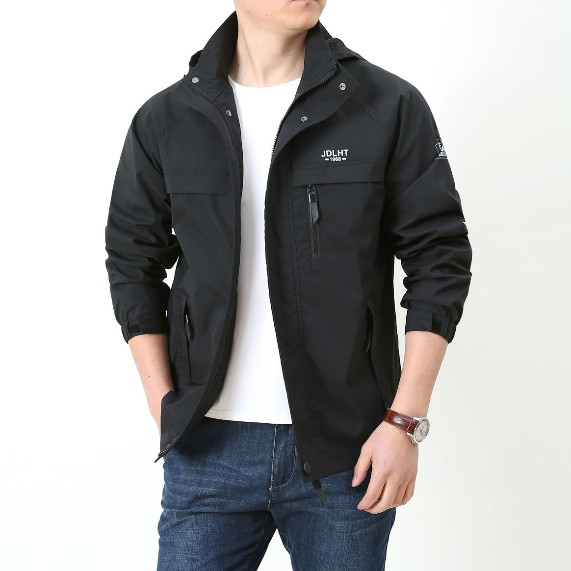 Men's Lightweight Softshell Utility Jacket with Hood, Windproof Shell and Multiple Pockets Mune Fashion