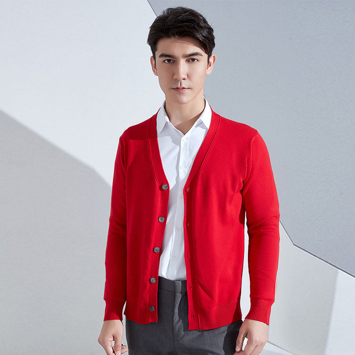 Men's Lightweight Fine Knit Cardigan with V-Neck and Business Silhouette Mune Fashion