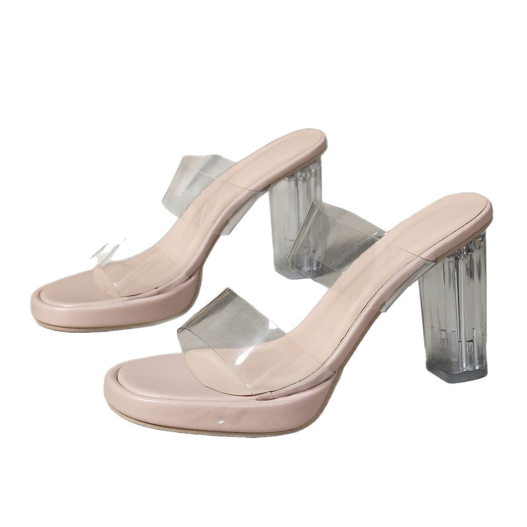 Women Transparent Mules with double PVC strap, clear block heel and lightweight plateau Mune Fashion
