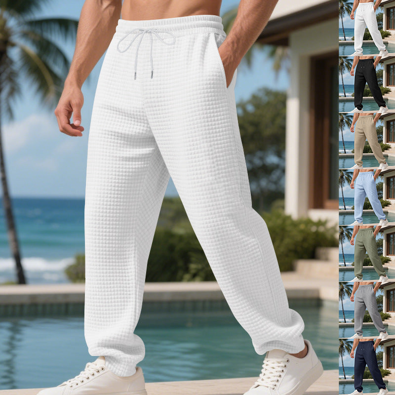 Men's casual waffle knit sweatpants with drawstring waistband, elastic comfort, and deep side pockets Mune Fashion