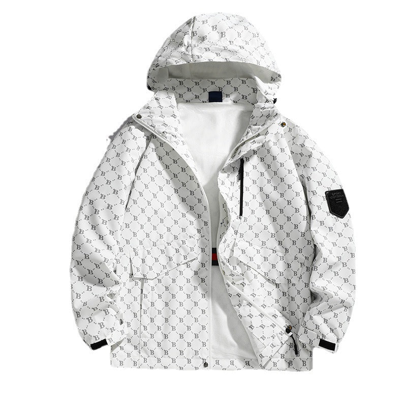 Men's Lightweight Hooded Logo Allover Field Jacket with Mesh Lining and Water-Repellent Surface Mune Fashion