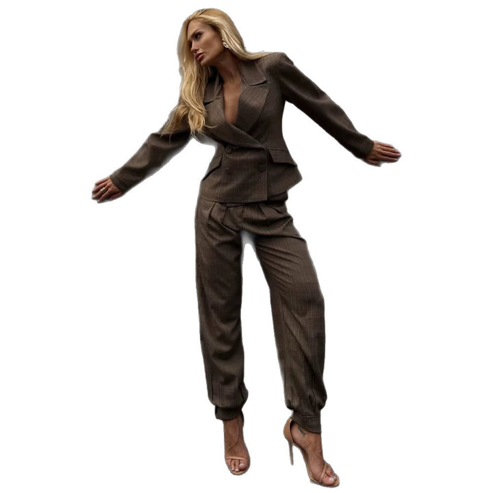 Women Tailored two-piece blazer and pant suit in Glencheck pattern Mune Fashion