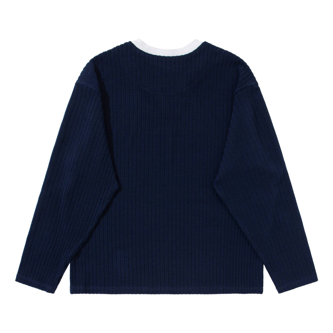 Unisex Ribbed Long Sleeve Pullover with V-Notch and Inserted Round Neck Underlayer Mune Fashion