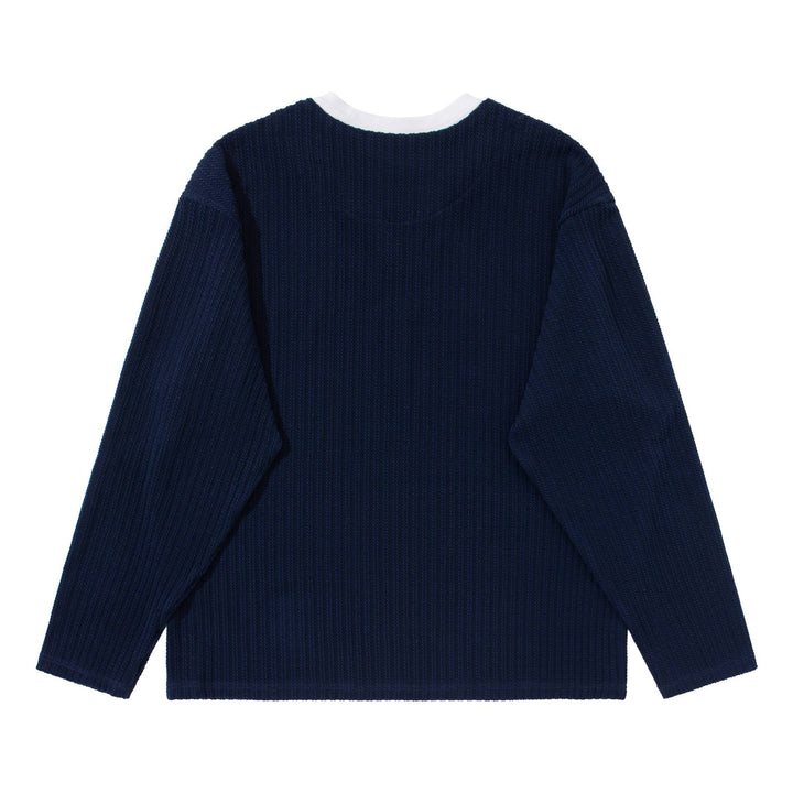 Unisex Ribbed Long Sleeve Pullover with V-Notch and Inserted Round Neck Underlayer Mune Fashion