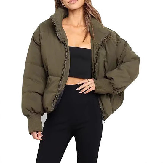 Women's Quilted Short Jacket with Stand-Up Collar, Padded Filling, and Elastic Cuffs Mune Fashion