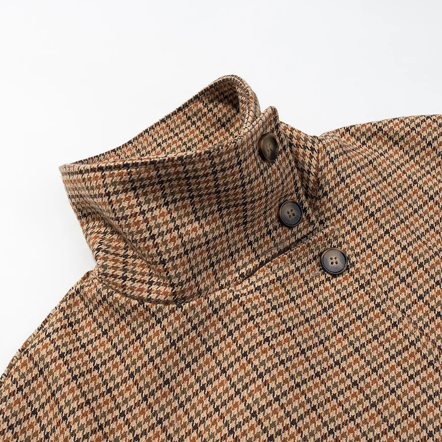 Women's trendy houndstooth transitional jacket with high stand-up collar and adjustable cuffs Mune Fashion