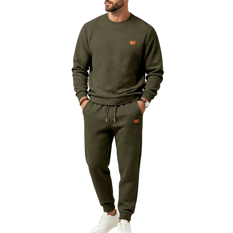 Men's Patterned Comfort Sweat Set with Crew Neck Sweatshirt and Drawstring Jogging Pants Mune Fashion