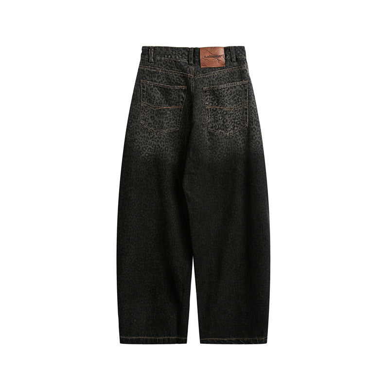 Ladies Cropped Wide Jeans with High Waist and Leopard Print Mune Fashion