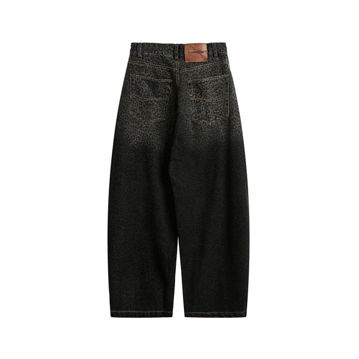 Ladies Cropped Wide Jeans with High Waist and Leopard Print Mune Fashion