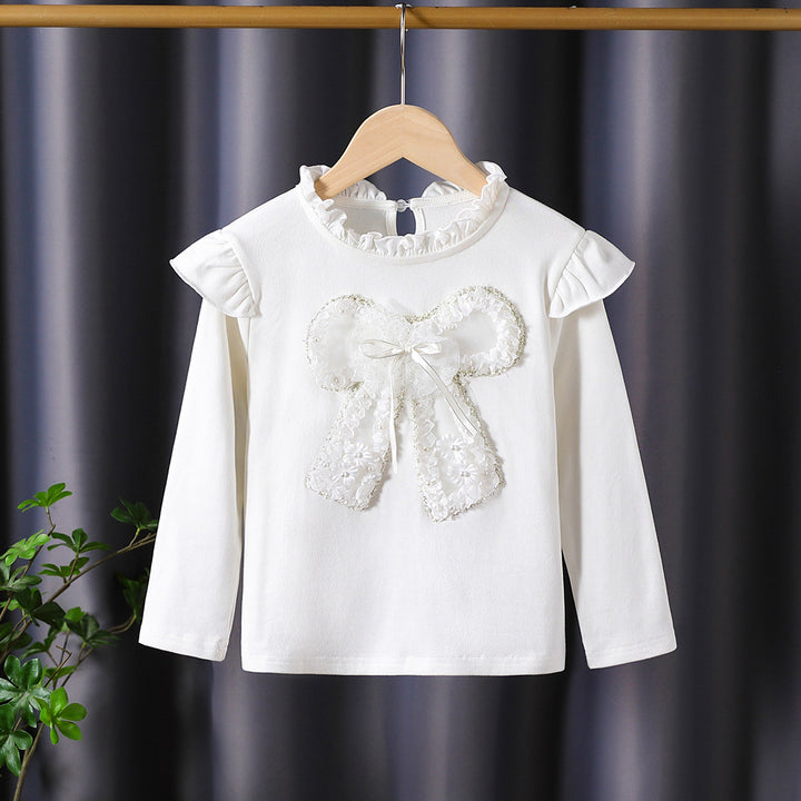 Women Long Sleeve Shirt with Playful Ruffle Design and Decorative Flower Motif Mune Fashion