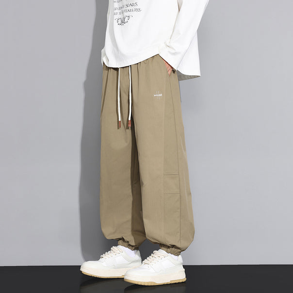 Men's Casual Leisure Pants with Elastic Waistband and Side Pockets