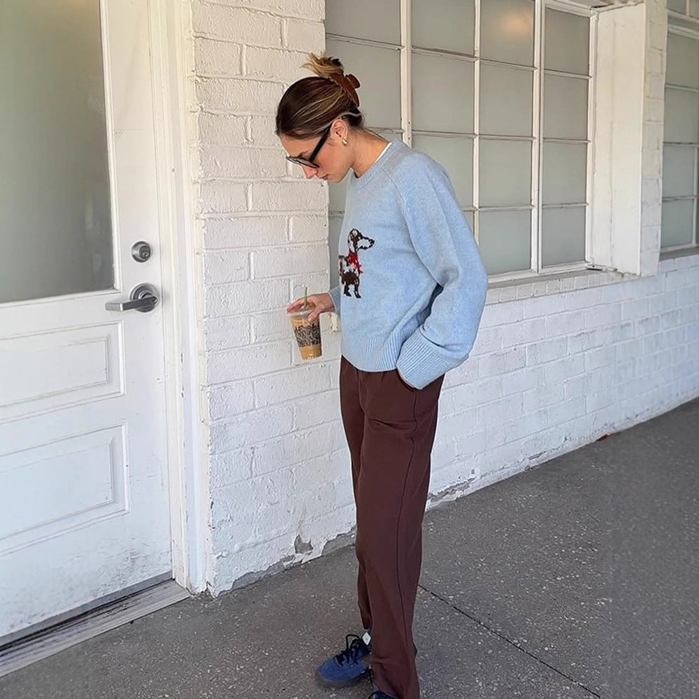Women's knit sweater with dachshund intarsia and relaxed oversized fit Mune Fashion