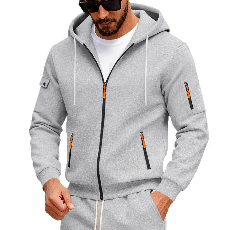 Men's zip-up hoodie with full zipper, multiple zip pockets, and sleeve pocket Mune Fashion