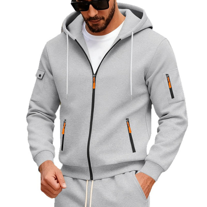 Men's zip-up hoodie with full zipper, multiple zip pockets, and sleeve pocket Mune Fashion