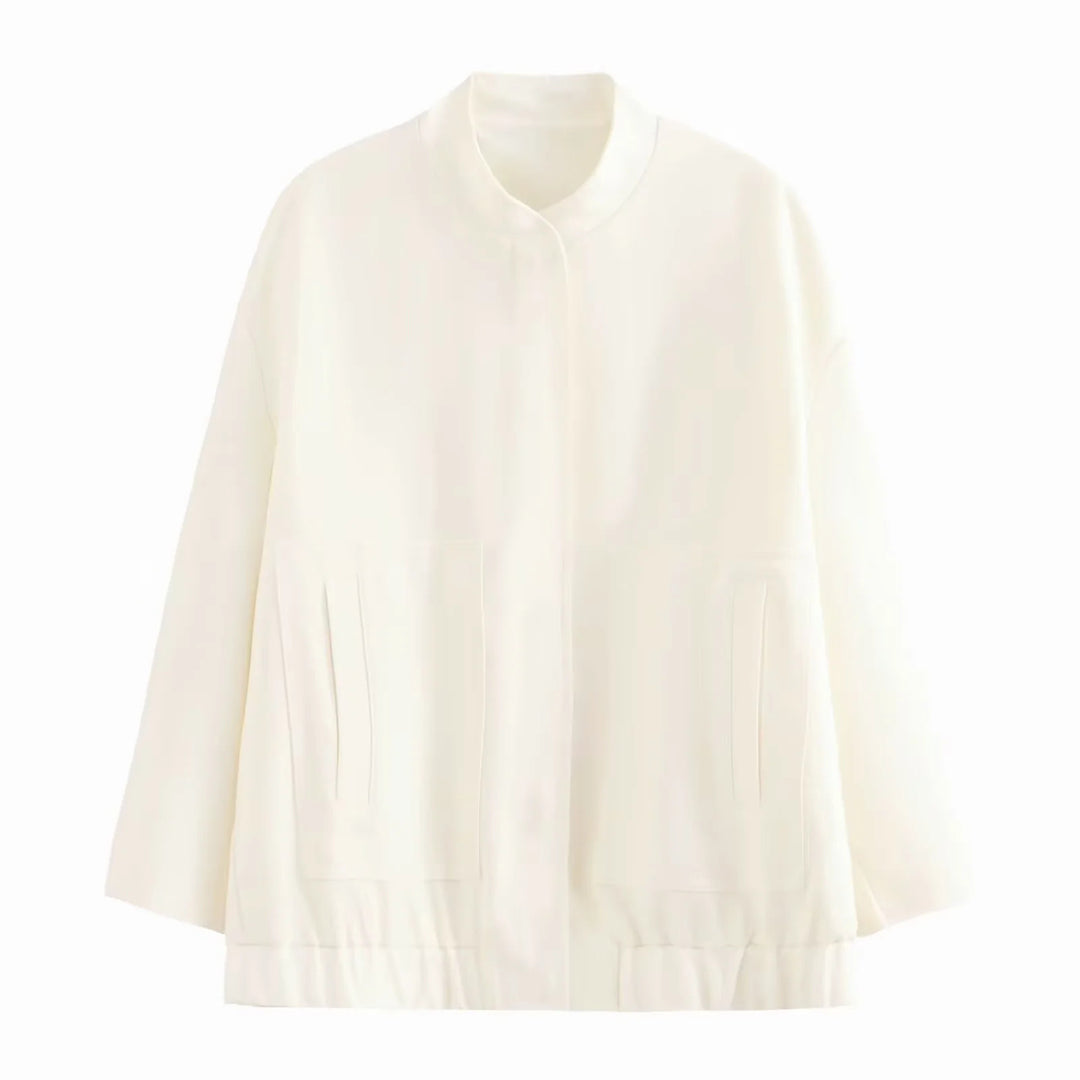 Women's oversized blouson jacket with stand-up collar, concealed front placket and elastic waistband Mune Fashion