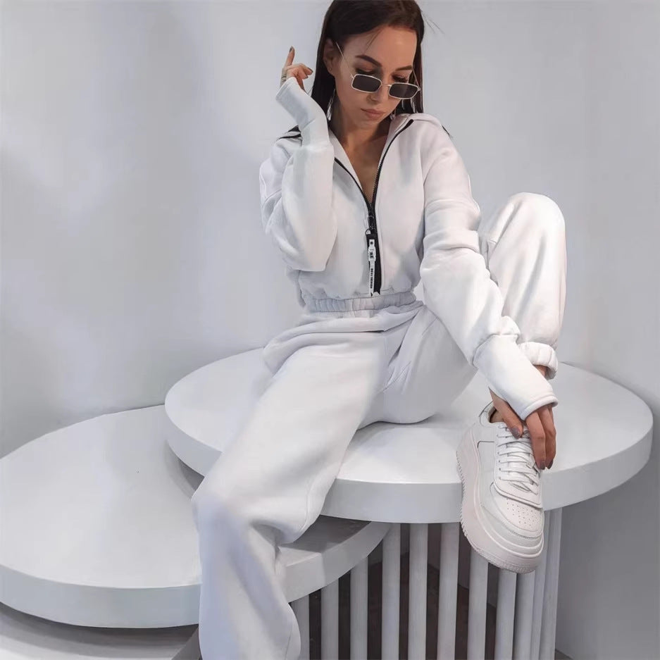 Ladies Tailored Hooded Sweat Jumpsuit with Zipper and Elastic Waistband Mune Fashion