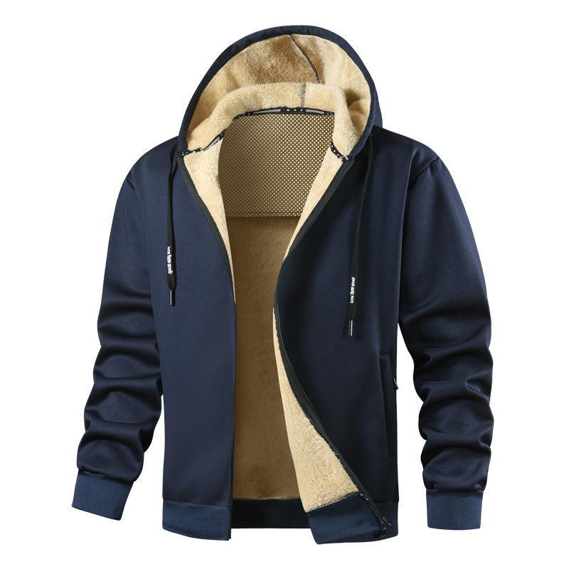 Men's hooded sweatshirt jacket with warming teddy inner lining, two-way zipper & ribbed cuffs Mune Fashion