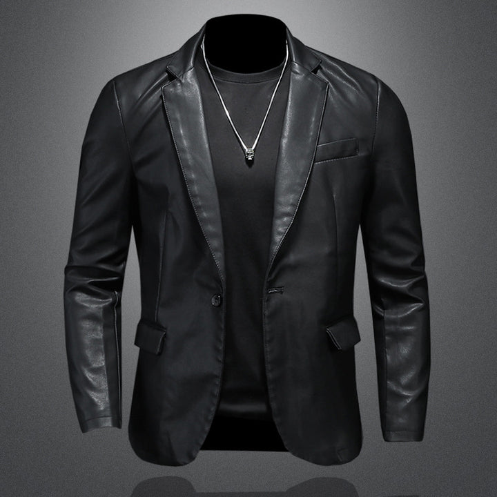 Men's leather blazer with a slim silhouette, pointed lapels, and flap pockets Mune Fashion