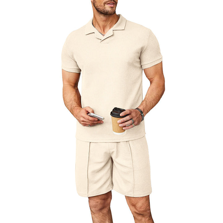 Men's two-piece leisure set made of structured cotton blend with polo shirt and straight comfort shorts Mune Fashion