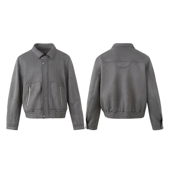 Men's short jacket in faux suede with stud appliqué and zip pockets Mune Fashion
