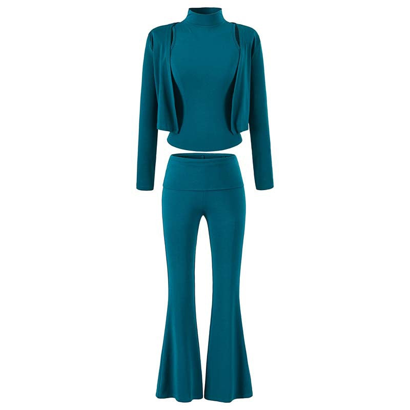 Women's Loungewear Set with Bolero, Turtleneck Cropped Top and Flared Trousers Mune Fashion