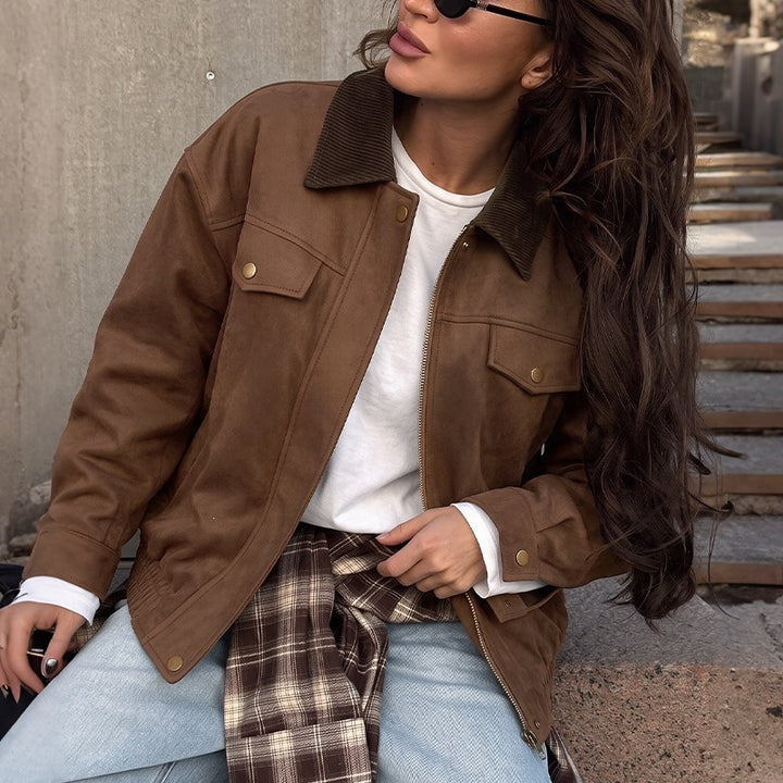 Women Elegant Suede Jacket Mune Fashion